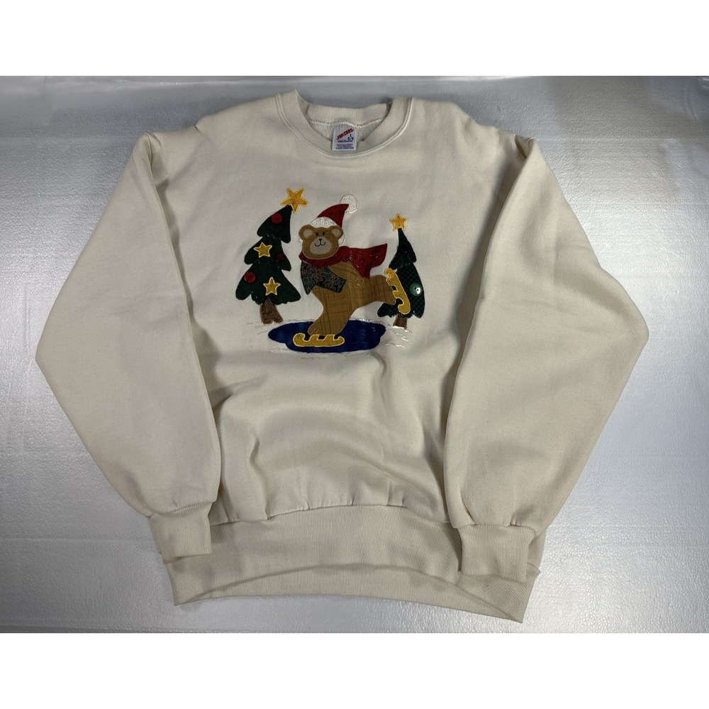 VTG Christmas Stitched Sweatshirt Men's Large JEERZEES Tag‎ USA